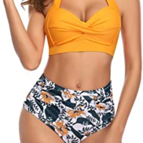 Tempt Me Other - Tempt Me Retro Halter Ruched High Waist Bikini